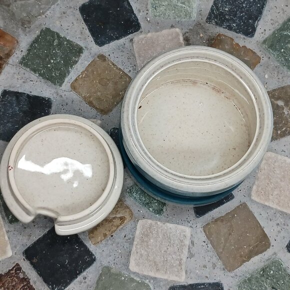 Wedgwood Blue Pacific Mustard Condiment Jar With Lid 2 Ounce Oven To Table - Picture 4 of 8